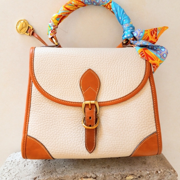 Dooney & Bourke Bonita Creme Brule Bone Carpet Bag 1990's - Picture 9 of 11